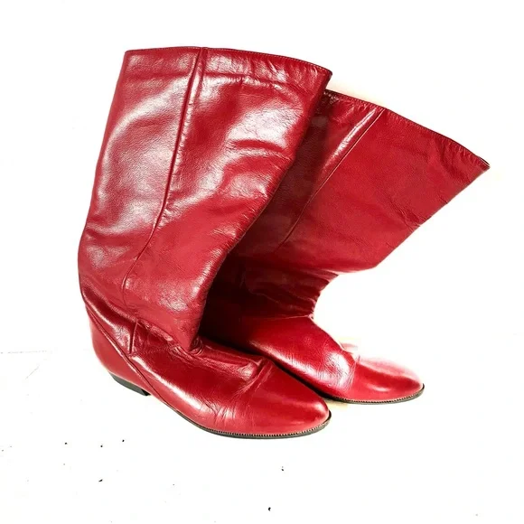 Vintage Red Leather Boots - Picture 2 of 6